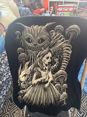 Black Gothic Fairy Art Print Tee with White Illustration